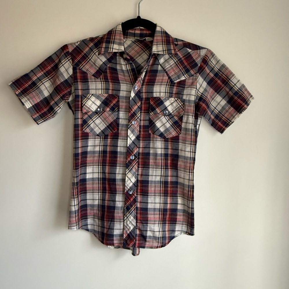 Boys Vintage Montgomery Ward Pearl Snap Plaid Western Shirt Sz 10 Cowboy